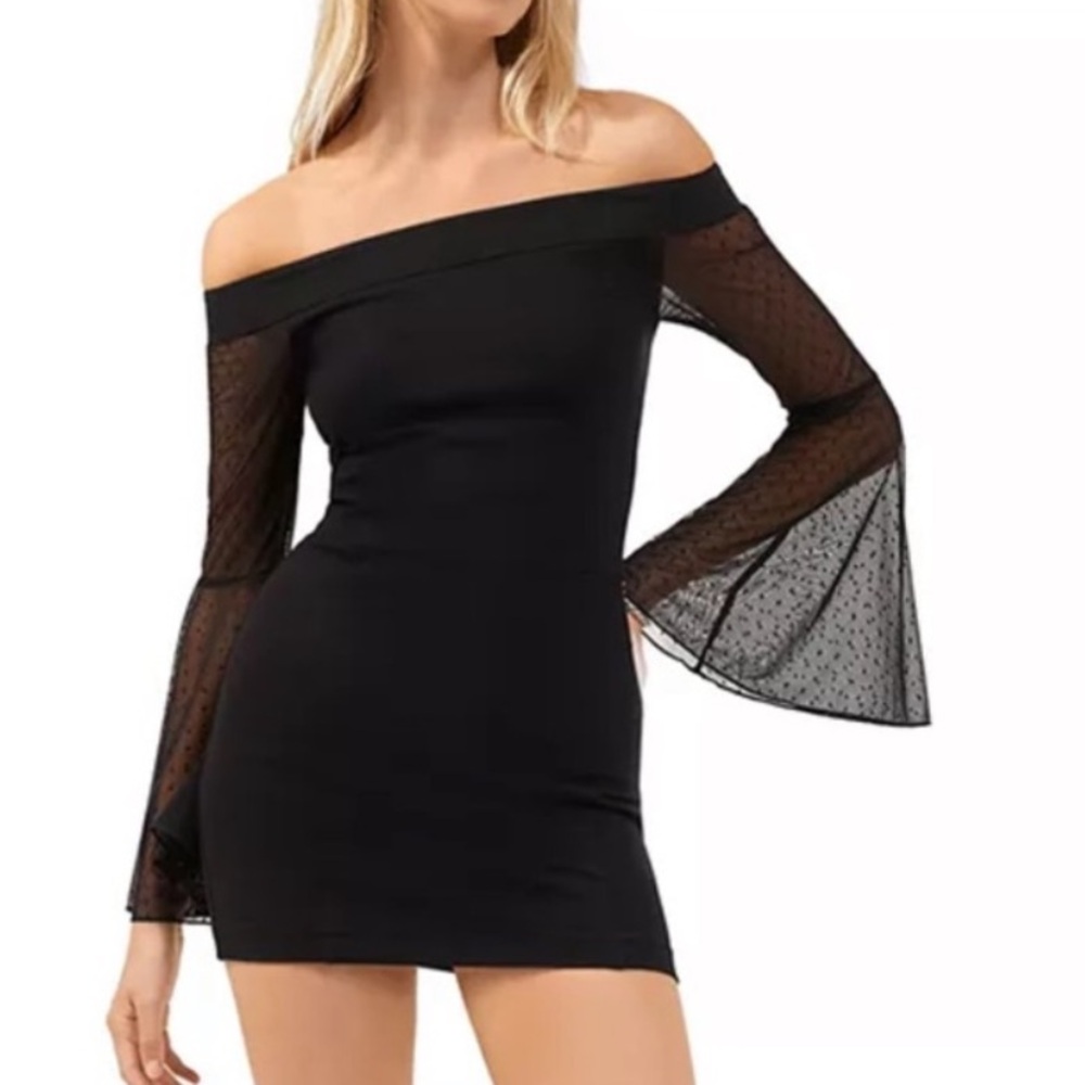 NWT French Connection Lula Mesh Bell Sleeve Mini Dress